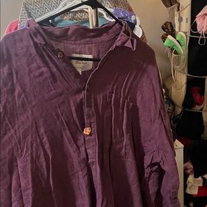Deep Plum Button-Up Linen Shirt